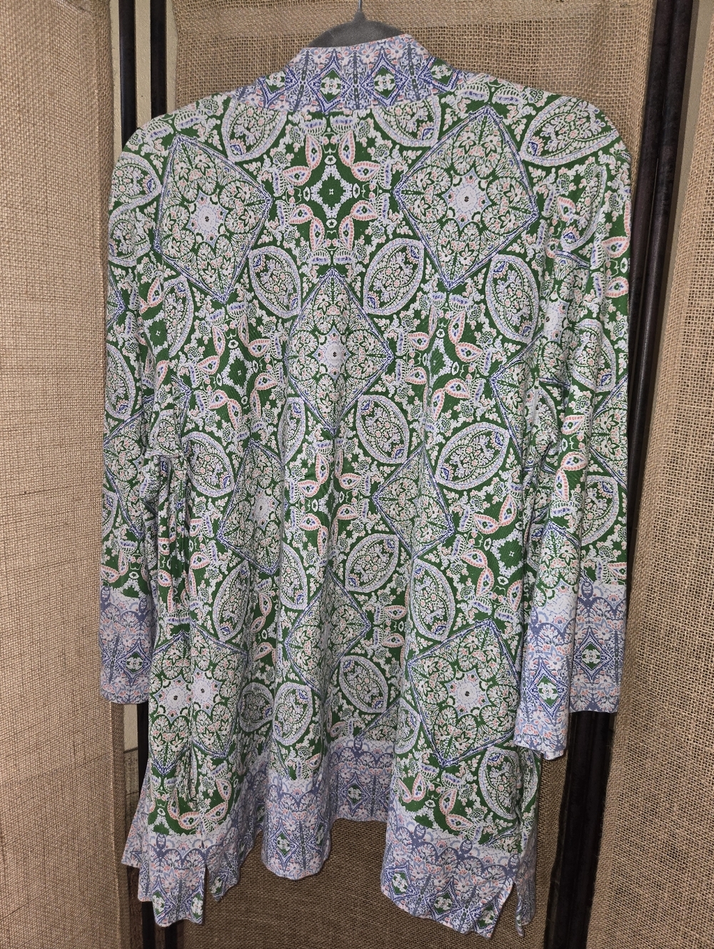 Isaac Mizrahi Live Green and Blue Patterned Open Cardigan 3/4 Sleeve Large - Picture 12 of 12